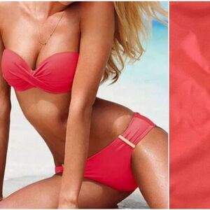 Victoria's Secret 2014 Coral Side Logo Lowrise Bikini Swim Bottoms Large NWOT